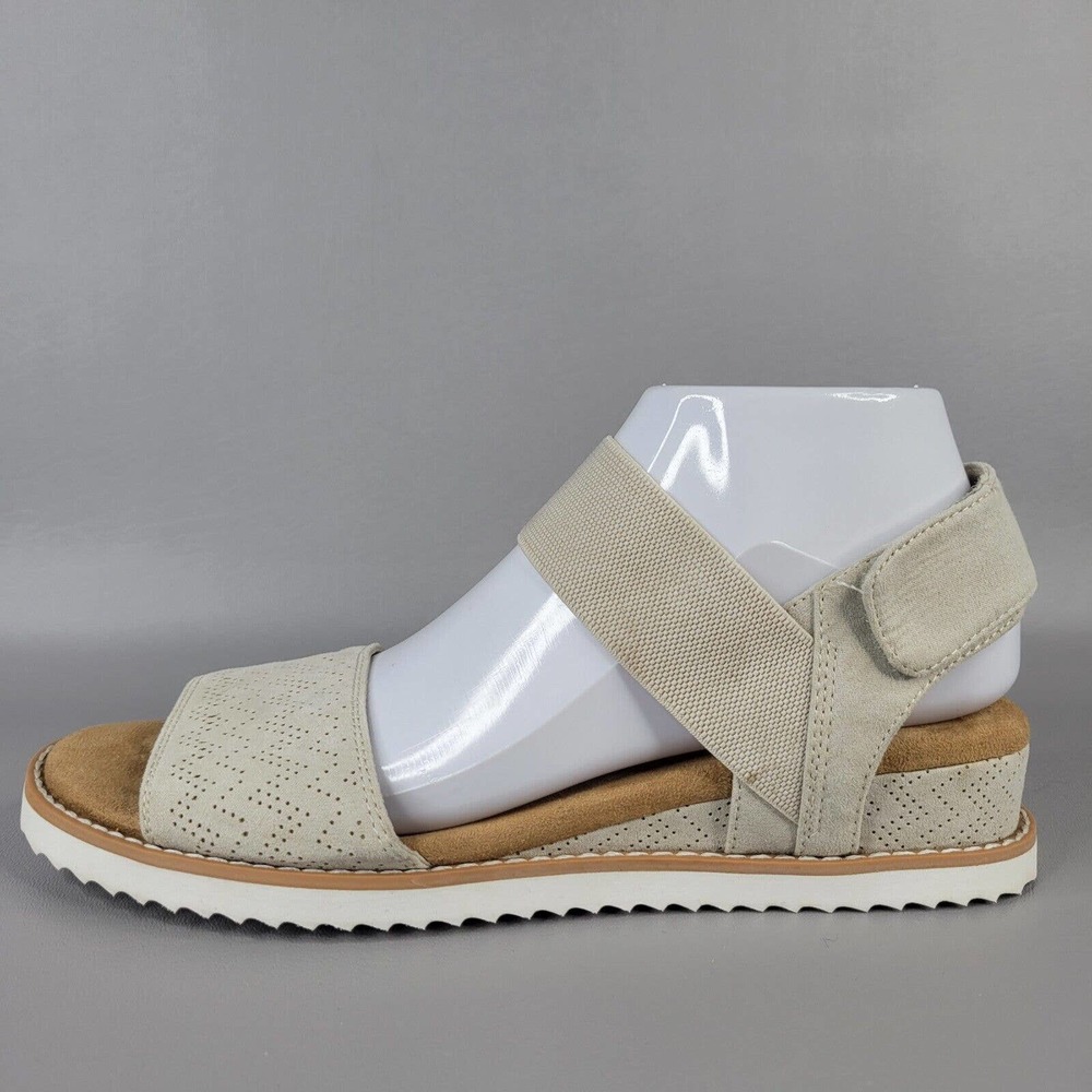 Skechers Desert Kiss Sandals Open Toe Low Wedge Ankle Strap Off White Size 8